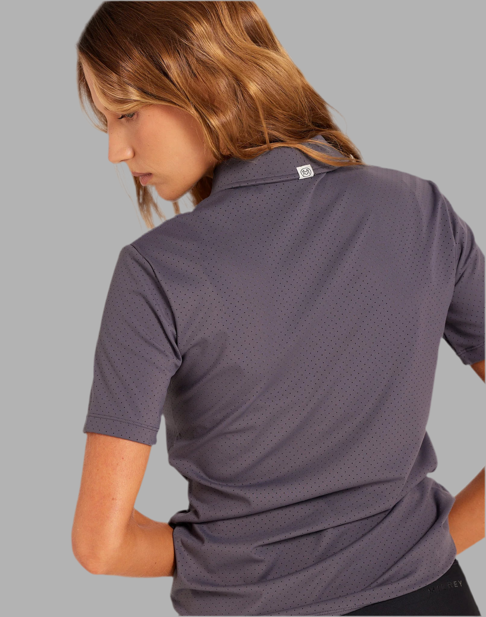 Milrey Perforated Polo Short Sleeve in Dark Grey