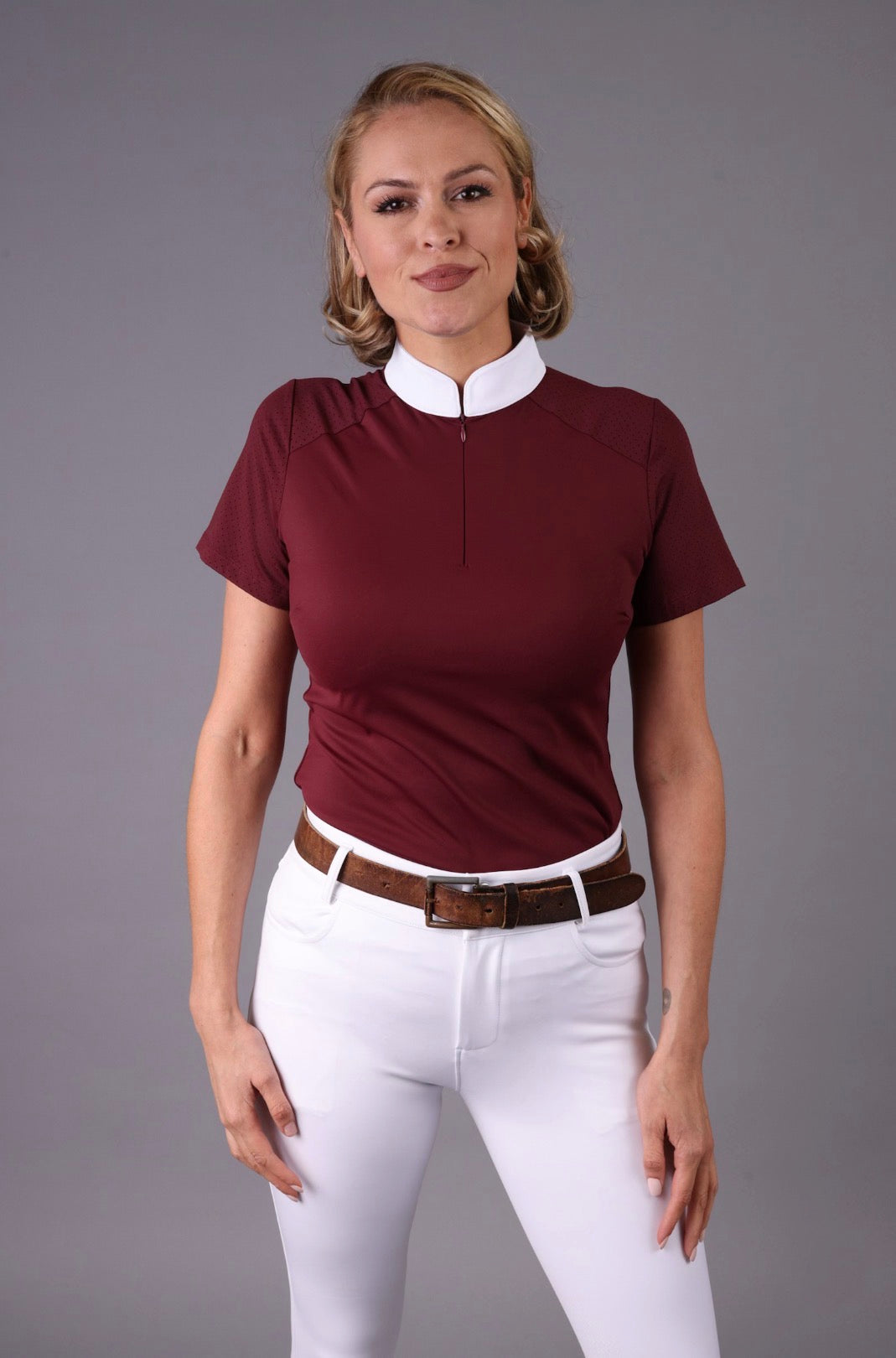 FEQ Ashlynn Perforated Short Sleeve Show Shirt