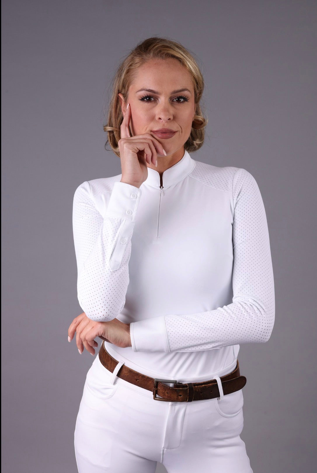 FEQ Ashlynn Perforated Long Sleeve Show Shirt